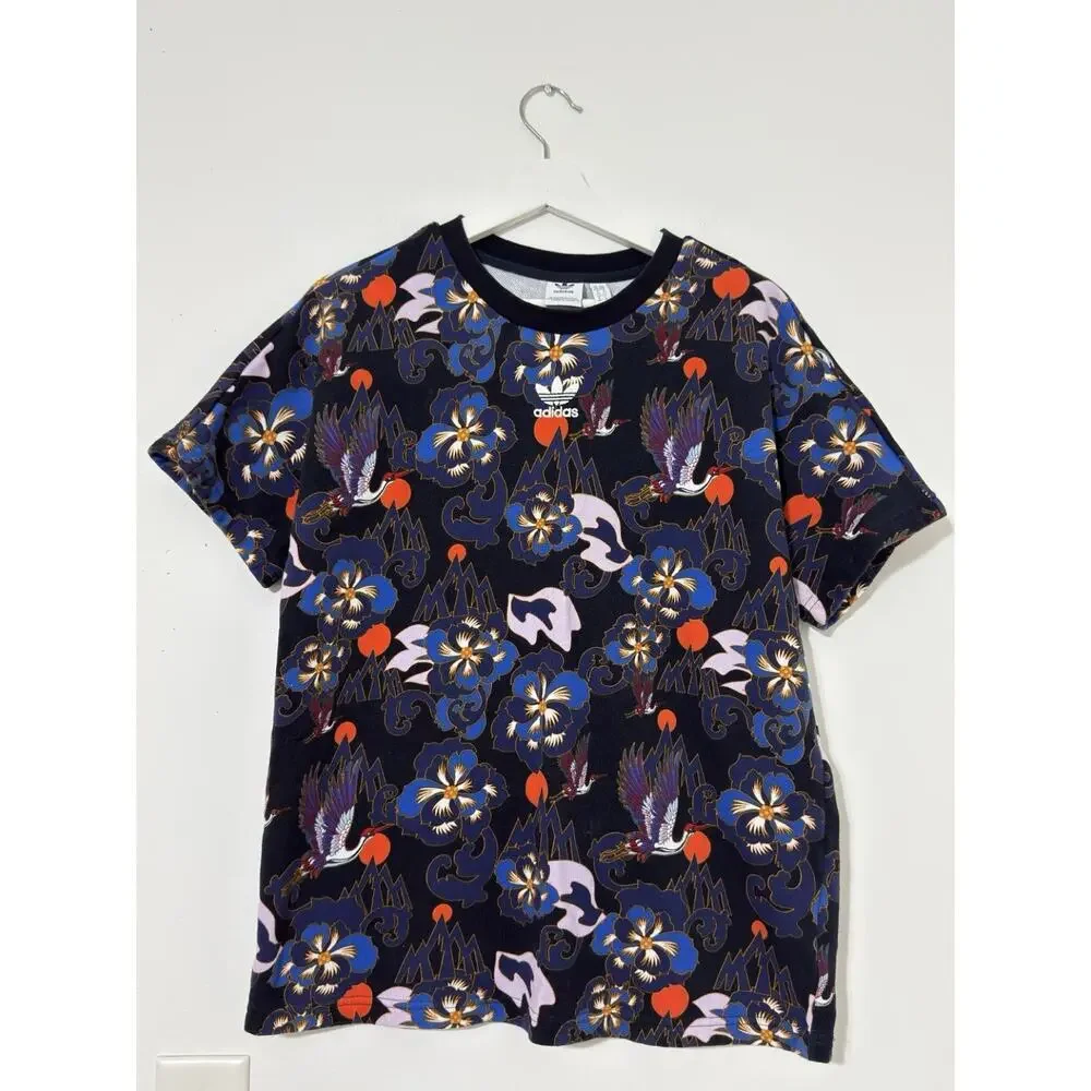 Adidas Originals Women’s M Forbidden City LNY Navy Crane Floral Tee